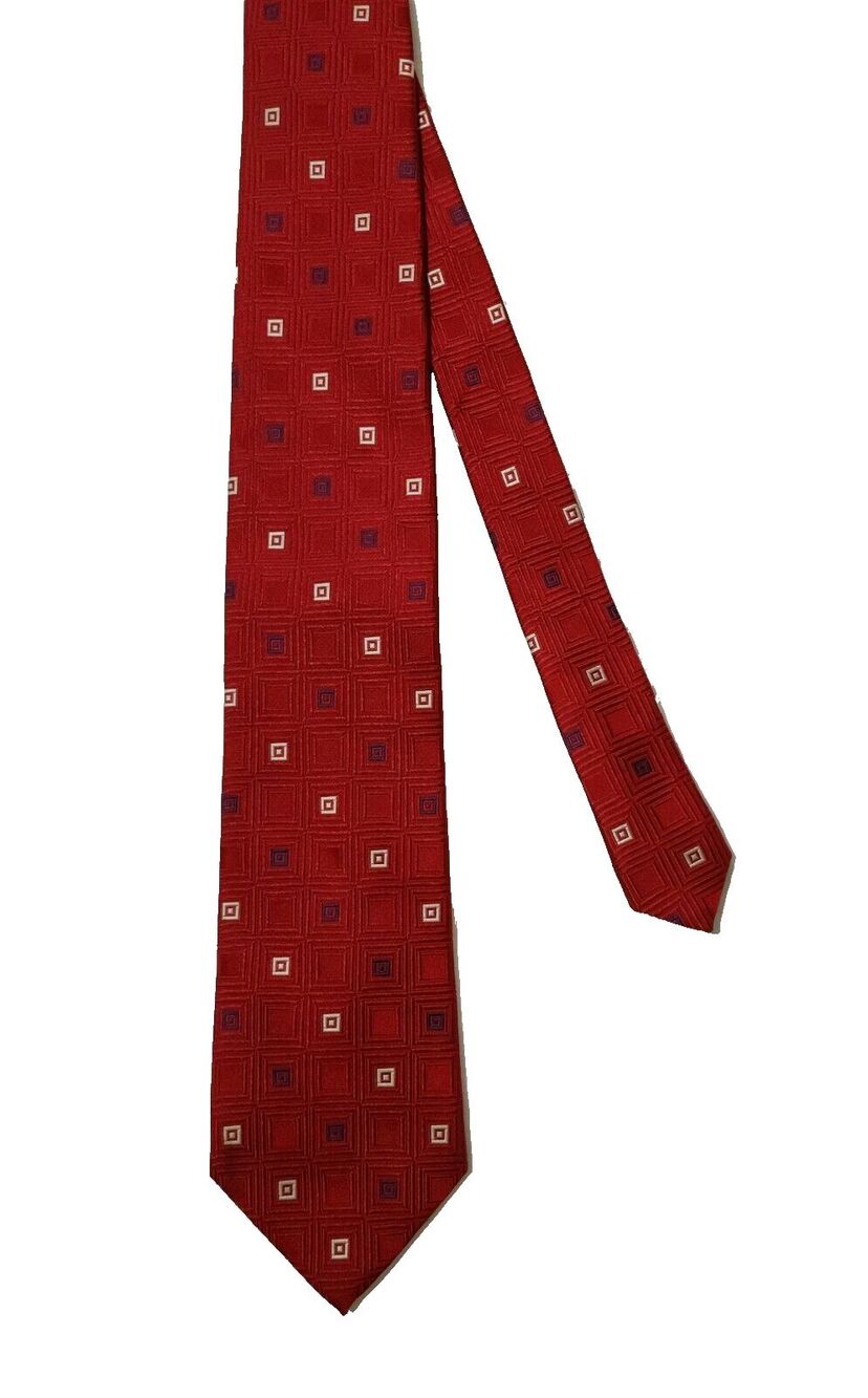Michael by Michael Kors Mens Silk Tie Red Navy Blue White Checks 3.5"x59"